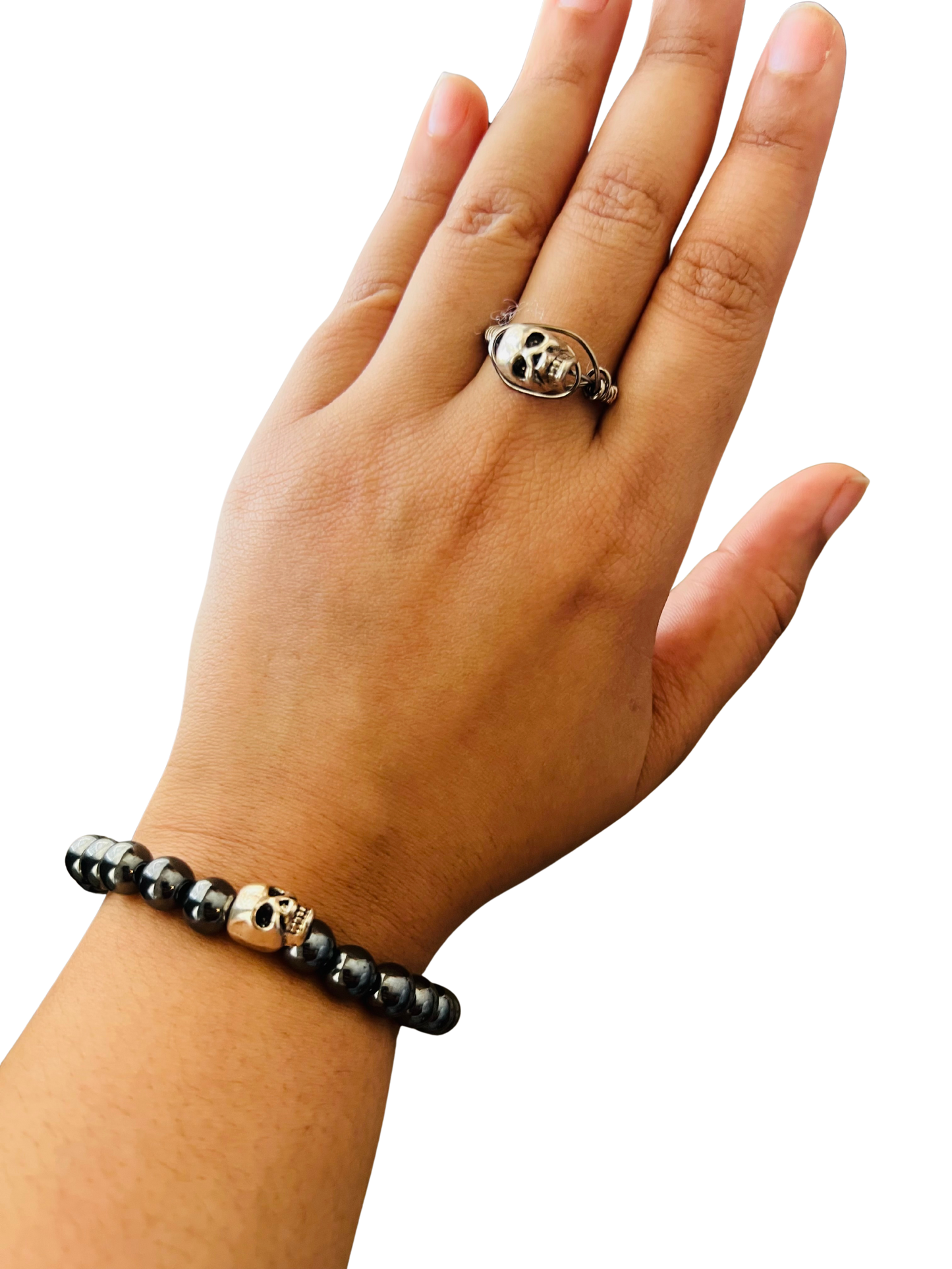 Hematite Skull Bracelet & Ring Set