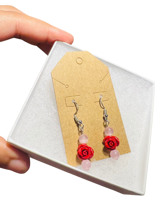 Pink Cat's Eye & Rose Jewelry Set