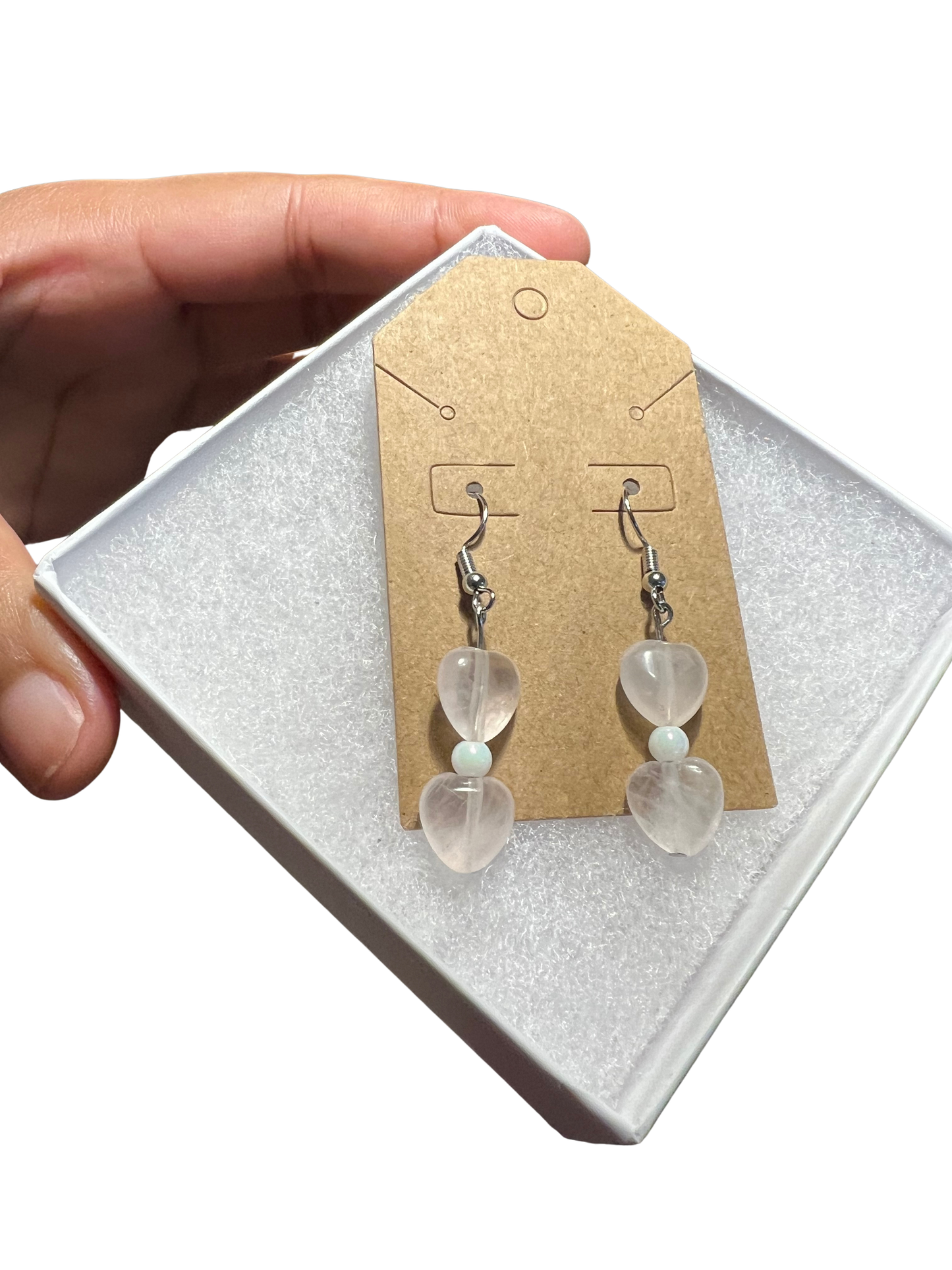 Heart-Shaped Rose Quartz Earrings