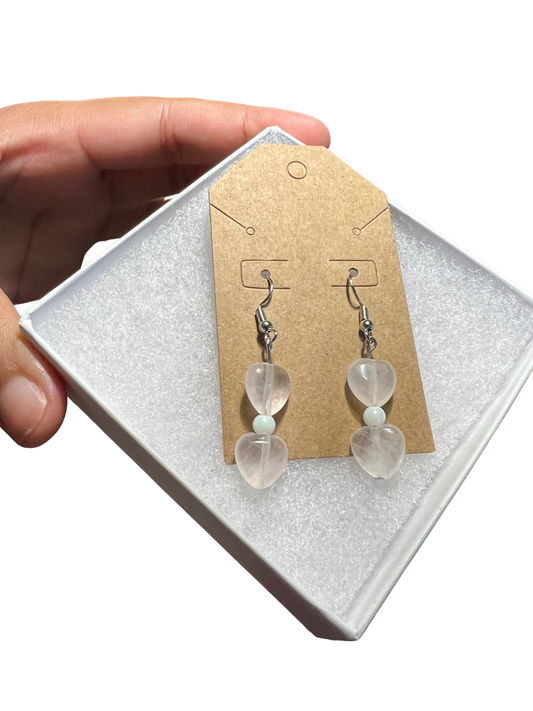 Heart-Shaped Rose Quartz Earrings