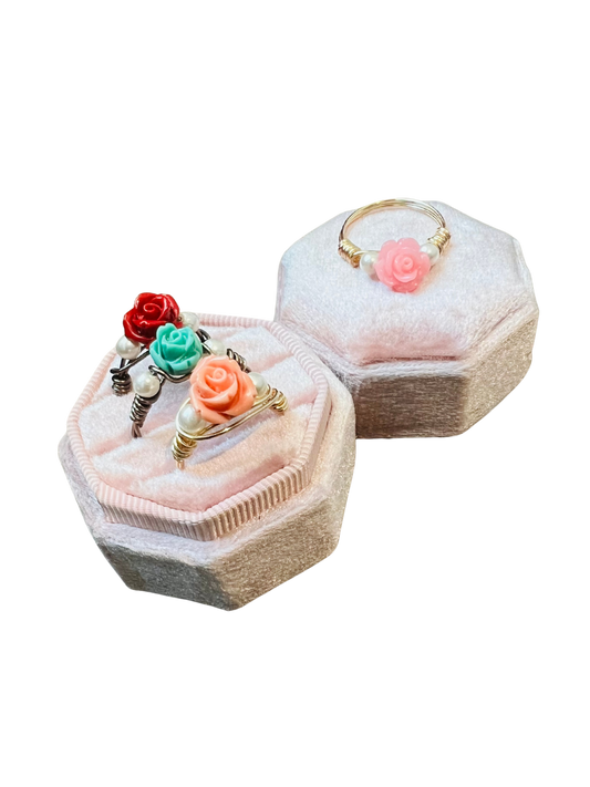Wire Wrapped Rose Ring with Accents